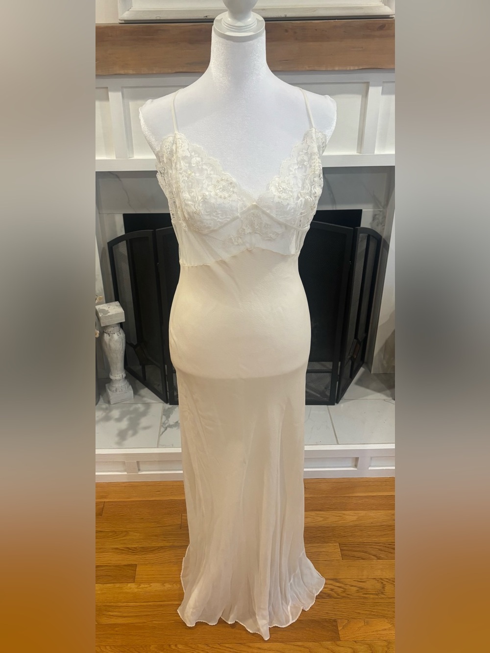 Victoria's Secret Sheer Silk Slip Gown Maxi Dress White Long Nightgown Sz Large